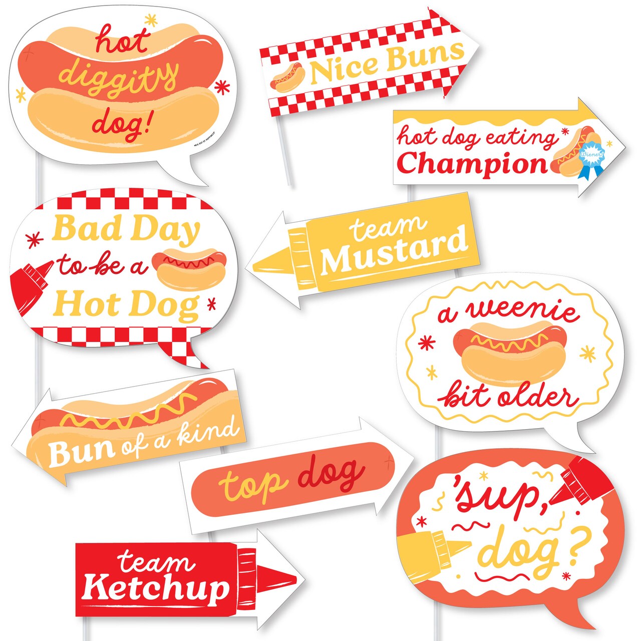Big Dot of Happiness Funny Hot Dog Birthday Photo Booth Props Kit, Hot Dog-Themed Sayings, A Weenie Bit Older Party, Summer BBQ Picnic - 10 Count